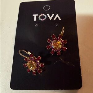 TOVA earrings pink red starburst crystal rhinestone